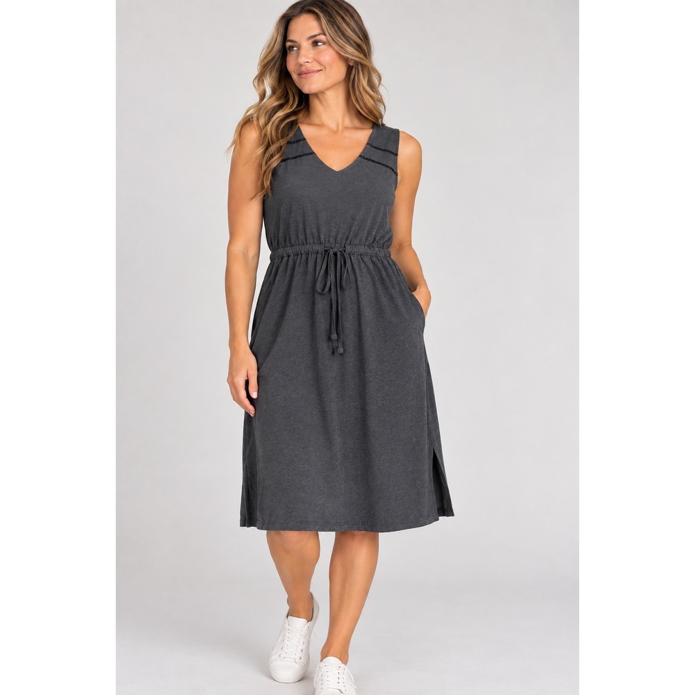 Prana Women's Gray Hemp Blend Small Athleisure Drawstring Waist Pocket DressS